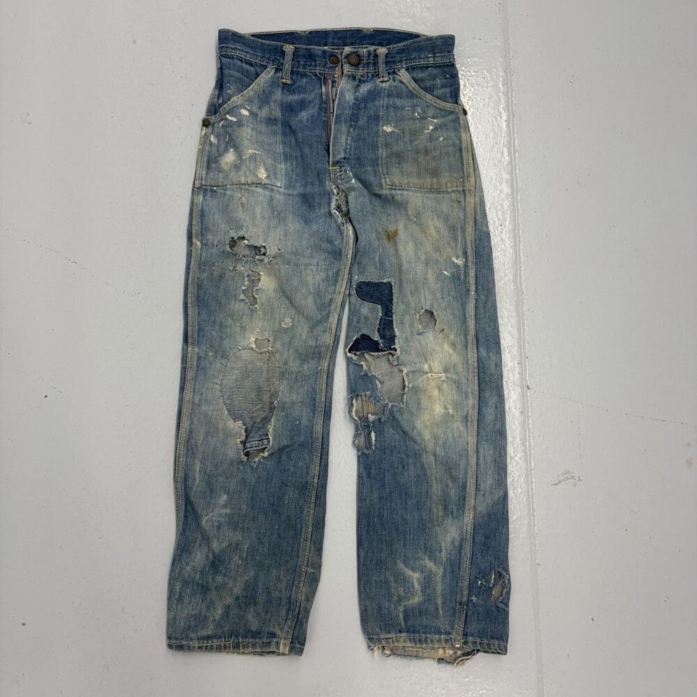 Vintage 50s OshKosh Blue Fatigue Distressed Jeans 23x23